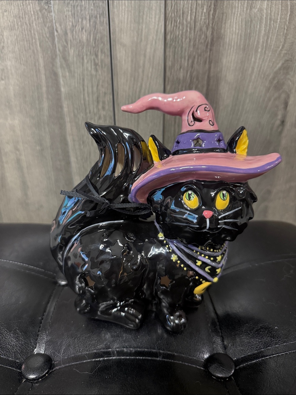 Blue Sky Clayworks Halloween Black Himalayan Persian Cat In Witches Hat Goldminc